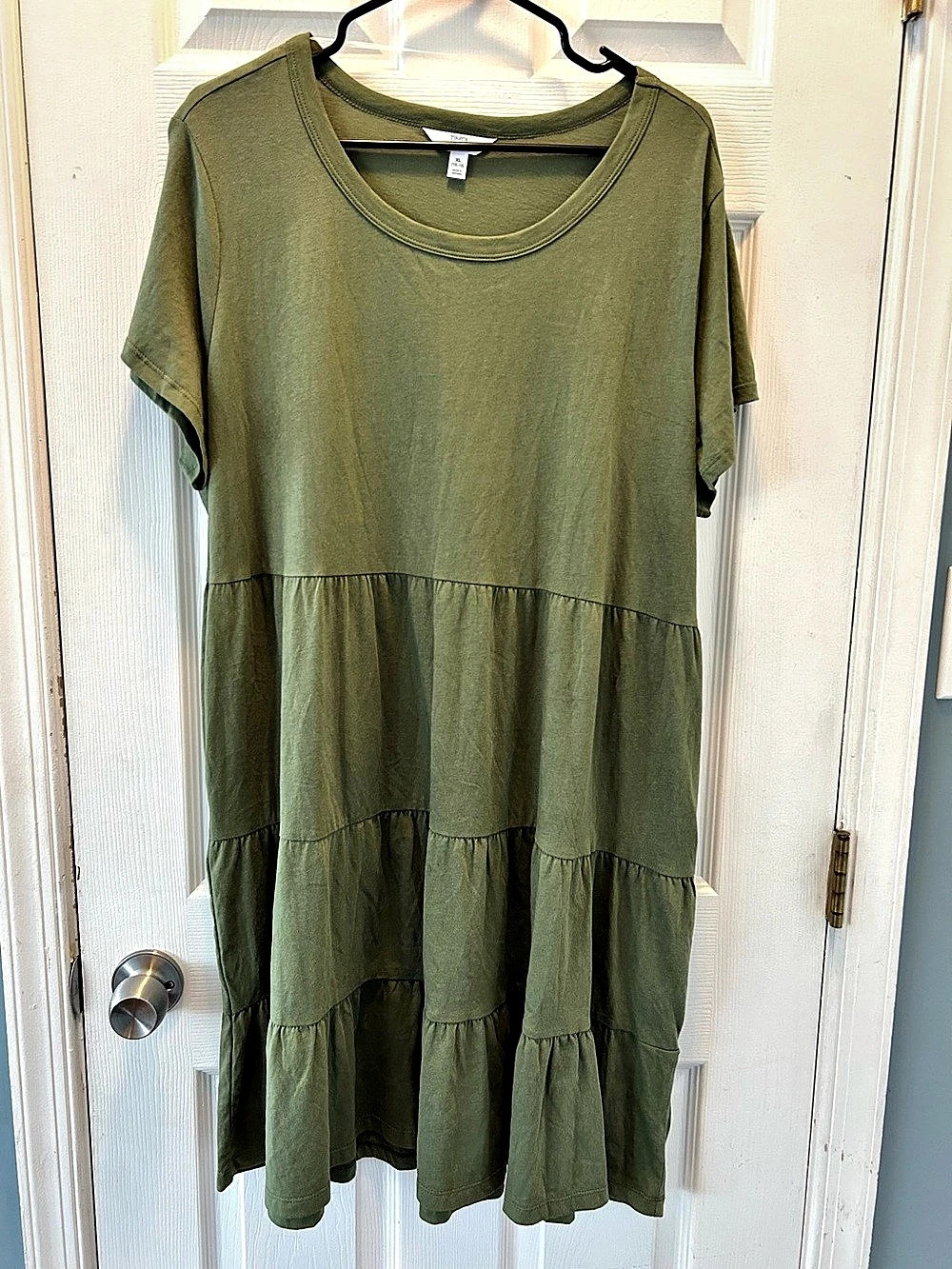 Time and Tru Girls Green Cotton Tiered Dress Size XL (16-18)